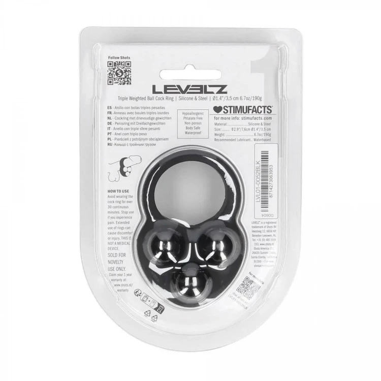 Liquid Silicone Triple Weighted Ball Cockring - Black