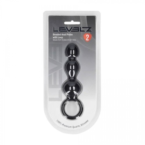 Beaded Silicone Anal Probe with Loop - Black