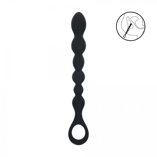 Beaded Snake Silicone Anal Probe with Loop - Black