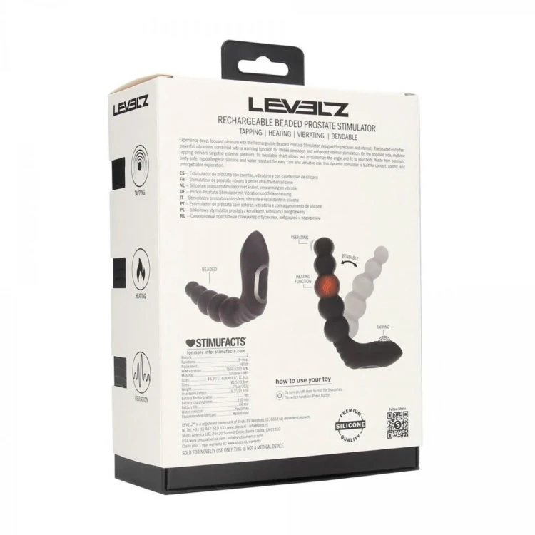 Vibrating Heating Bendable Tapping Beaded Silicone Prostate Stimulator - Black