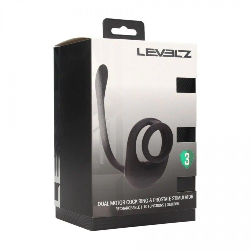 Dual Motor Silicone Cockring with Prostate Stimulator - Black