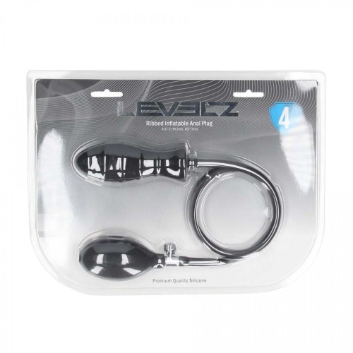 Ribbed Inflatable Silicone Anal Plug - Black