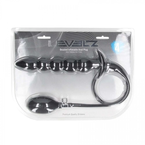 Beaded Inflatable Silicone Anal Plug - Black