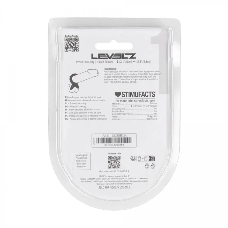 Pencil Liquid Silicone Cockring - Black