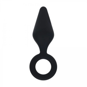 Silicone Anal Plug with Loop - M - Black