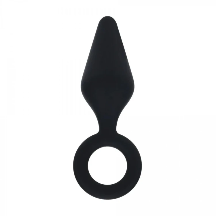 Silicone Anal Plug with Loop - M - Black
