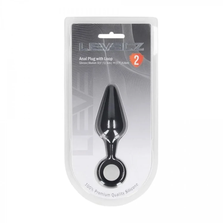 Silicone Anal Plug with Loop - M - Black