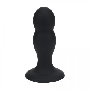 Double Rattle Liquid Silicone Anal Plug - M - Black
