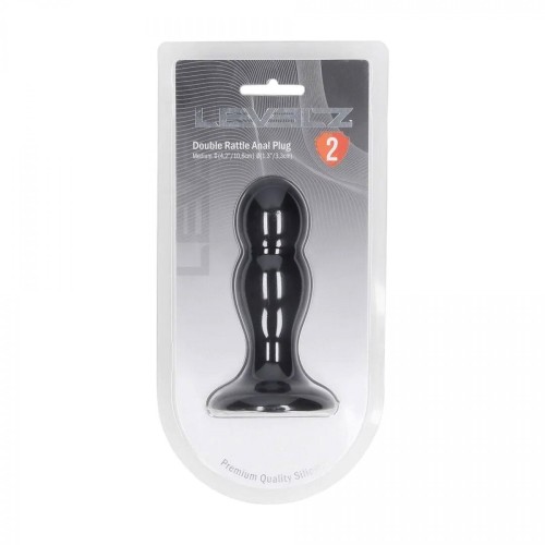 Double Rattle Liquid Silicone Anal Plug - M - Black