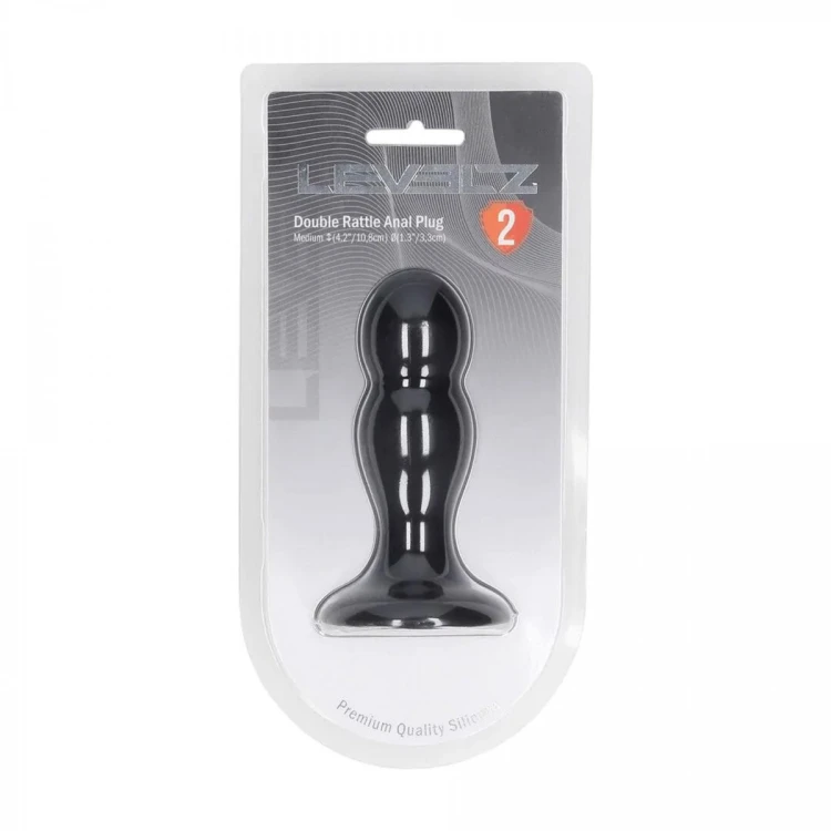 Double Rattle Liquid Silicone Anal Plug - M - Black