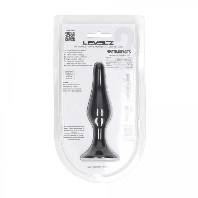 Slim Silicone Anal Plug - M - Black