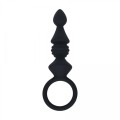 Ribbed Silicone Anal Probe with Loop - Black