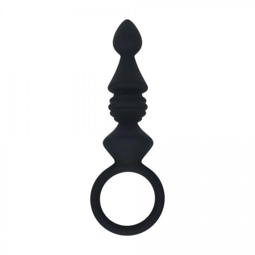 Ribbed Silicone Anal Probe with Loop - Black
