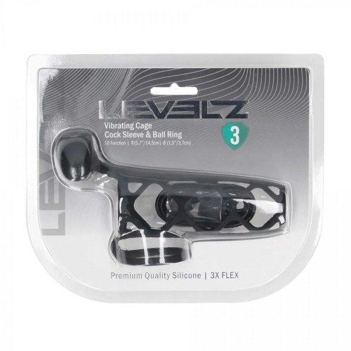 Vibrating Cage Silicone Cock Sleeve and Ball Ring - Black