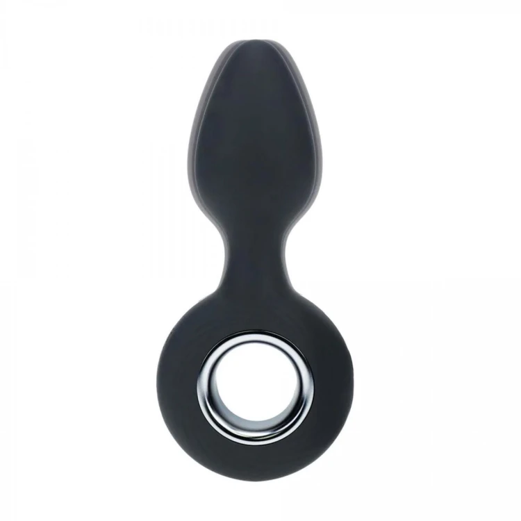 Vibrating Silicone Anal Plug with Loop - Black