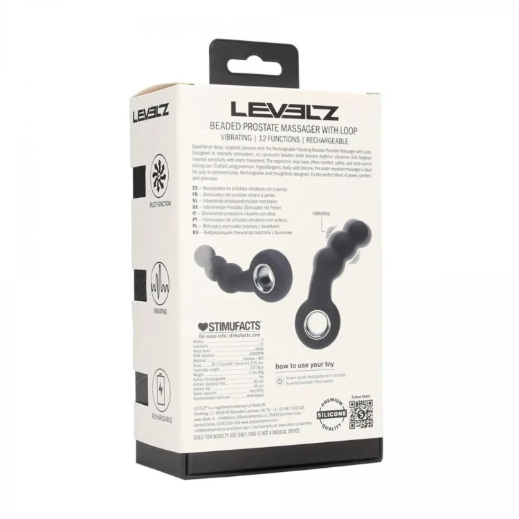 Vibrating Beaded Silicone Prostate Massager with Loop - Black