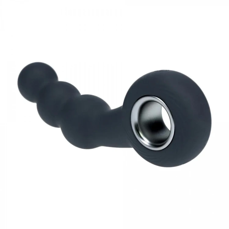 Vibrating Beaded Silicone Prostate Massager with Loop - Black