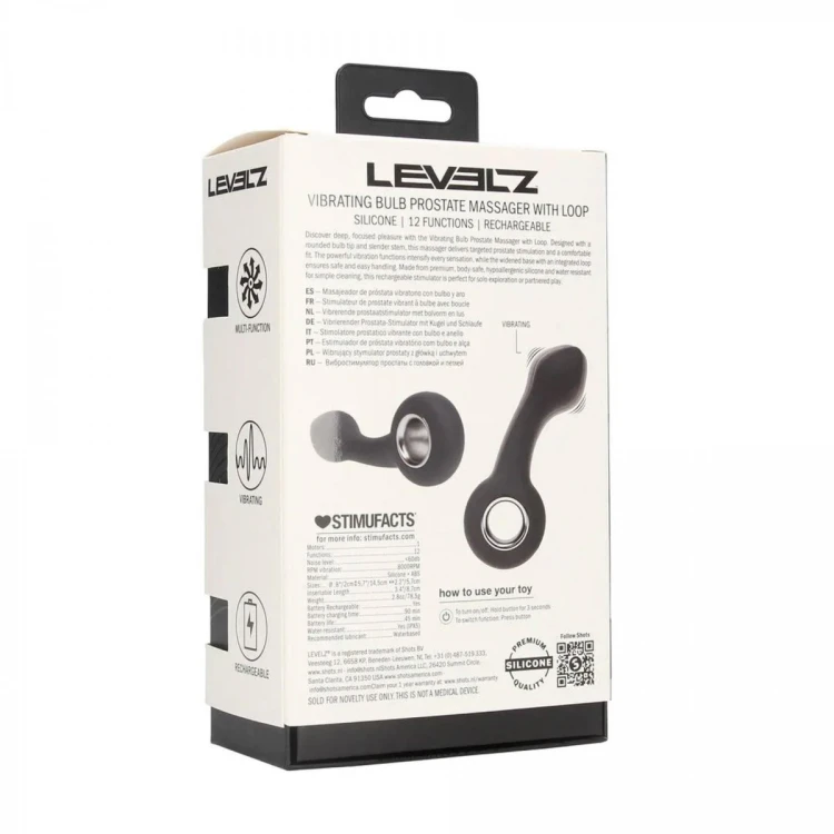 Vibrating Bulb Silicone Prostate Massager with Loop - Black