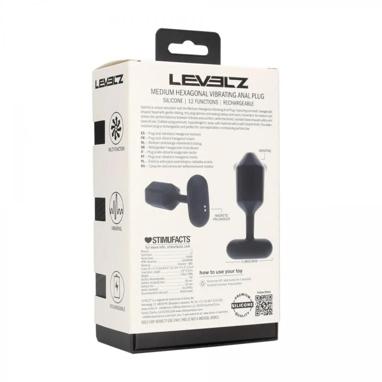 Hexagonal Vibrating Silicone Anal Plug - M - Black