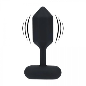 Hexagonal Vibrating Silicone Anal Plug - L - Black