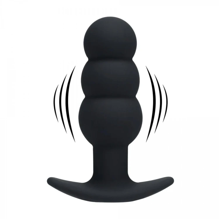 Tri Bulb Vibrating Silicone Anal Plug - Black