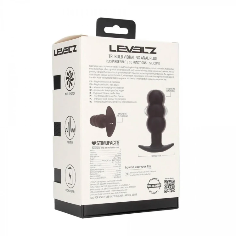Tri Bulb Vibrating Silicone Anal Plug - Black