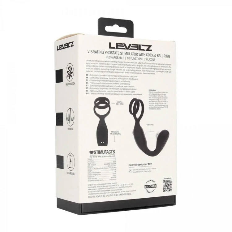 Vibrating Silicone Prostate Stimulator with Cock and Ball Ring - Black