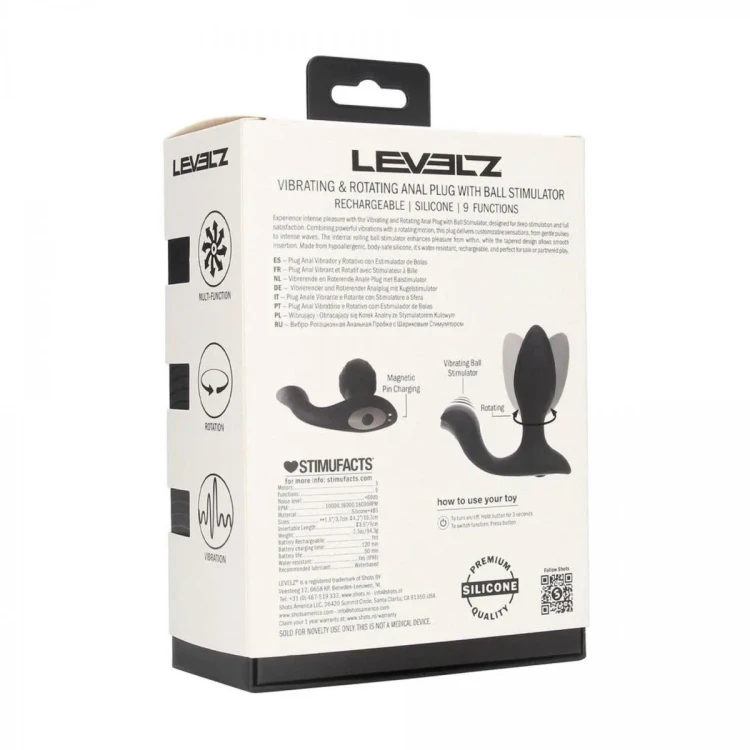 Vibrating and Rotating Silicone Anal Plug with Ball Stimulator - Black