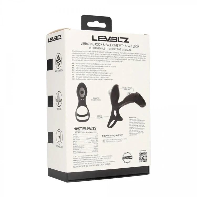 Vibrating Silicone Cock and Ball Ring with Shaft Loop - Black