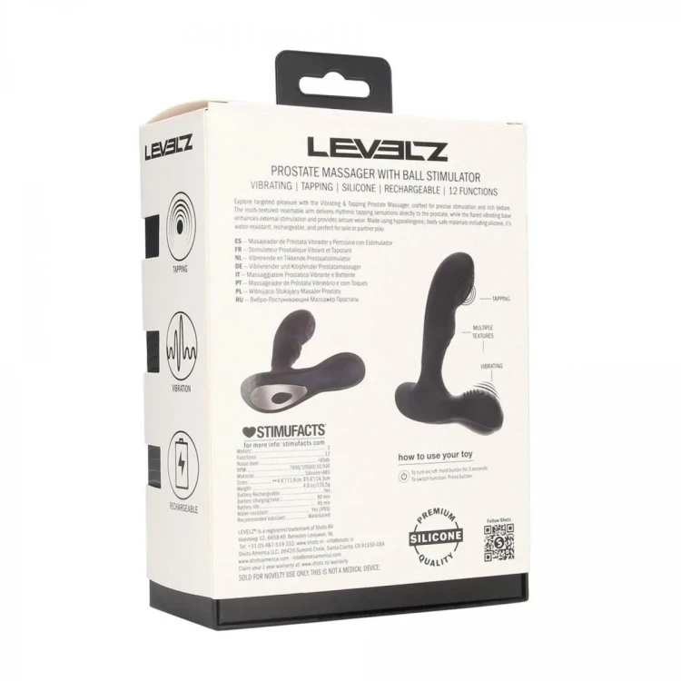 Vibrating and Tapping Silicone Prostate Massager with Ball Stimulator - Black