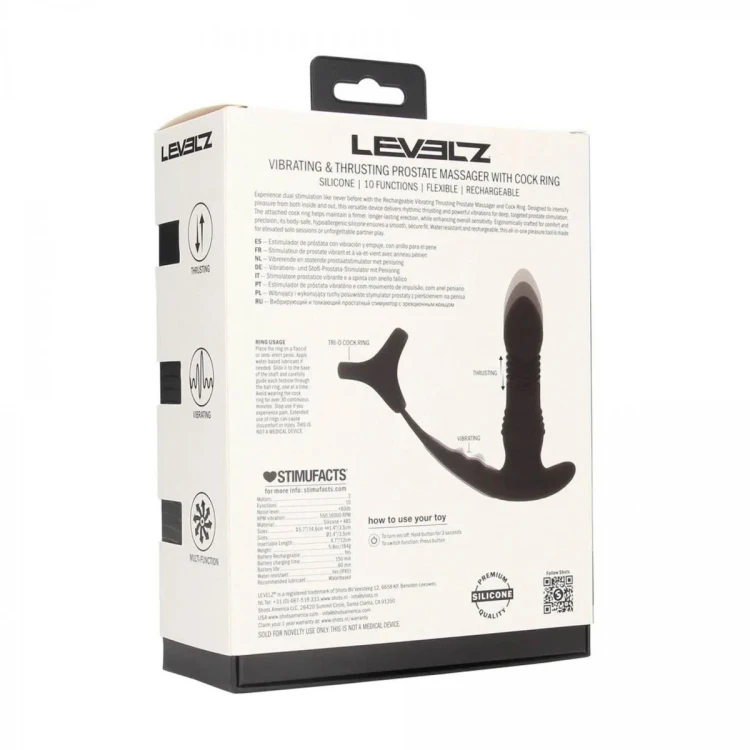 Vibrating and Thrusting Silicone Prostate Massager with Tri O Cockring - Black