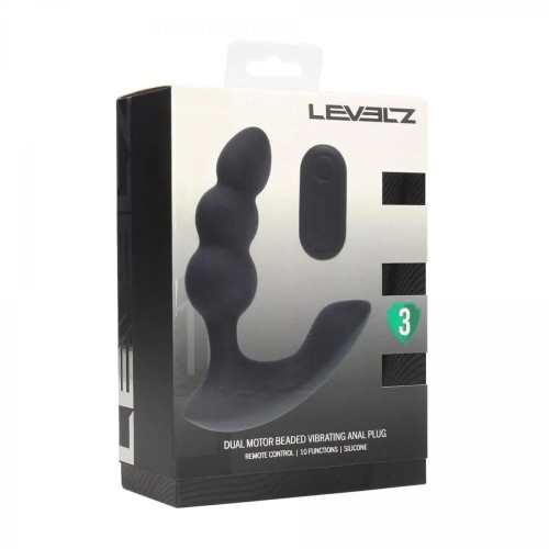 Dual Motor Remote Control Beaded Vibrating Liquid Silicone Prostate Stimulator - Black