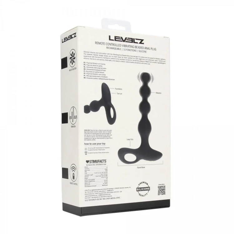 Remote Control Beaded Vibrating Silicone Anal Plug - Black