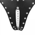 PU Leather Chastity Thong with Chain Detail - Black