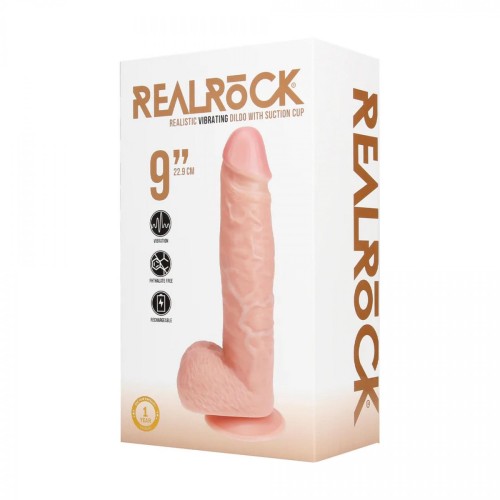 Vibrating Regular Straight Cock with Balls - 23 cm - Flesh