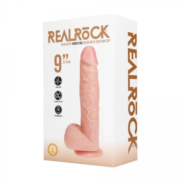 Vibrating Regular Straight Cock with Balls - 23 cm - Flesh