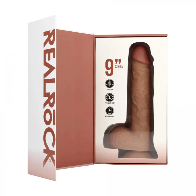 Vibrating Regular Straight Cock with Balls - 23 cm - Tan