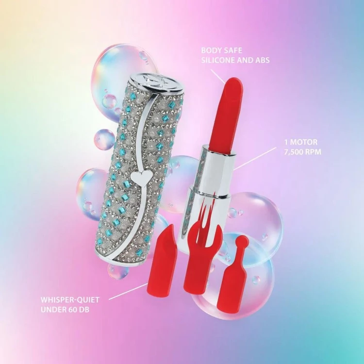 Tiffany - Lipstick Vibrator with 4 Attachments - Blue