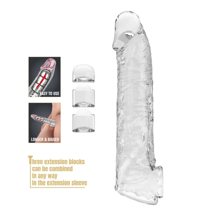 Pretty Love Extension Penis Sleeve with Modular Length Blocks – Clear – 26 cm