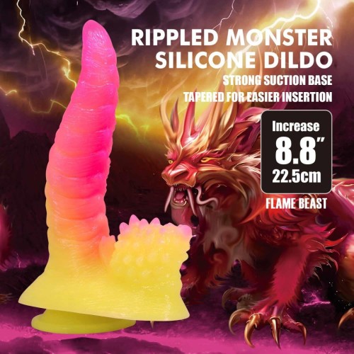 Power Monsters Flamebeast – 22.5 cm Rippled Monster Silicone Dildo