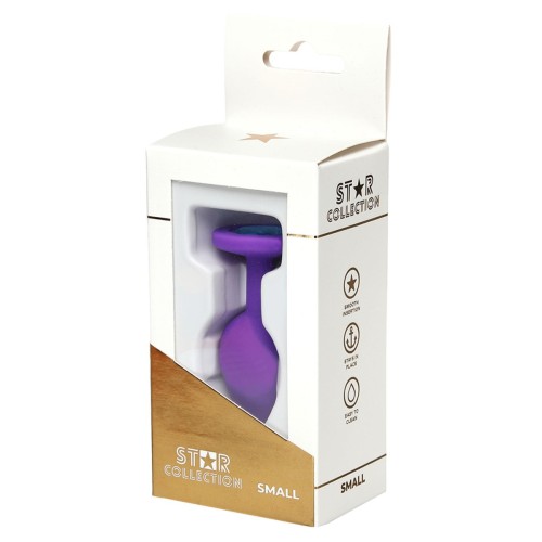 Star Collection - Purple Silicone Anal Plug S - Light Blue Stone