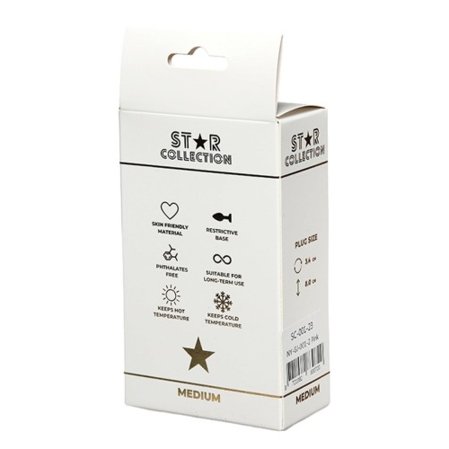 Star Collection - Pink Silicone Anal Plug M - Light Blue Stone