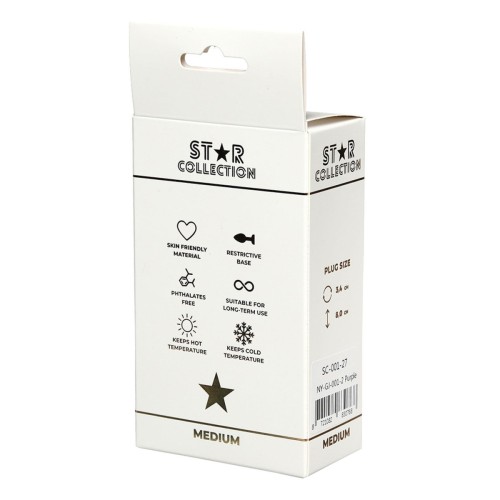 Star Collection - Purple Silicone Anal Plug M - Pink Stone
