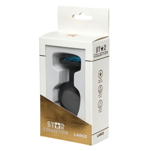 Star Collection - Black Silicone Anal Plug L - Light Blue Stone