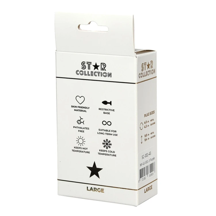 Star Collection - Purple Silicone Anal Plug L - Light Blue Stone