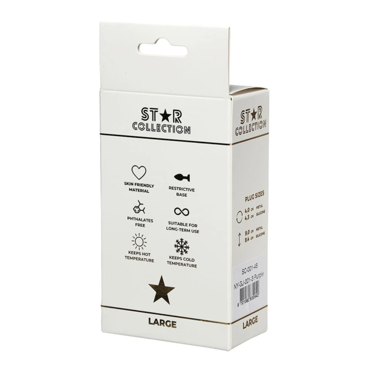 Star Collection - Purple Silicone Anal Plug L - Light Pink Stone