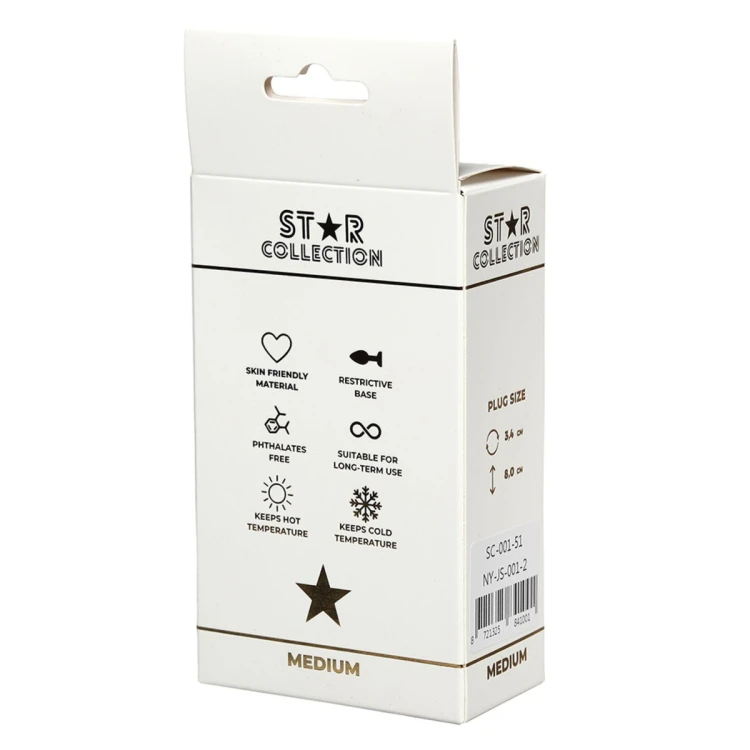 Star Collection - Silver Metal Anal Plug M - Clear Stone