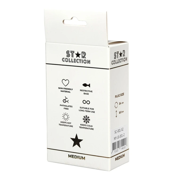 Star Collection - Silver Metal Anal Plug M - Pink Stone