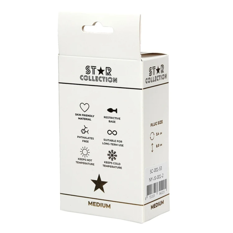 Star Collection - Silver Metal Anal Plug M - Light Blue Stone