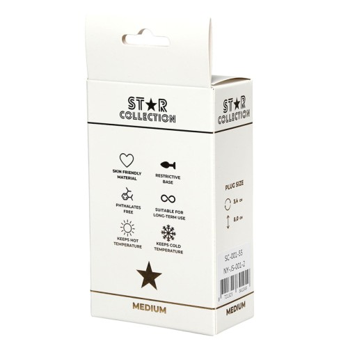 Star Collection - Silver Metal Anal Plug M - Light Pink Stone